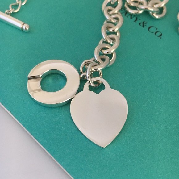 20” Large Tiffany & Co Sterling Silver Blank Heart Tag Toggle Necklace Plus Size - Picture 6 of 8